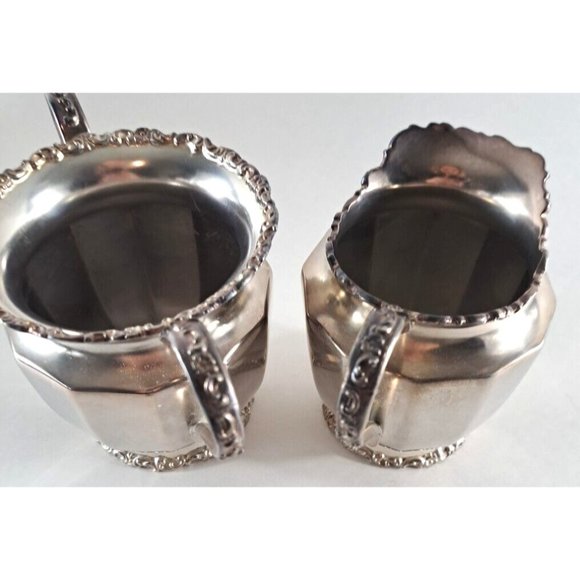 Antique Van Bergh Tea Service Quadruple Silver Plate Pot Creamer Sugar #15 - Picture 7 of 8